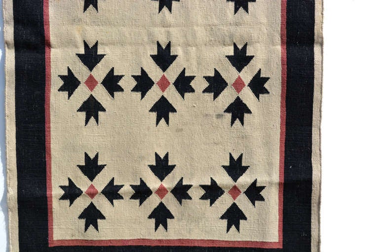 Wall art southwest tapestry rug vintage blanket in red and black on a cream background
42D x 68W x 1H inches
Preowned original unrestored vintage condition.
See our images.
 