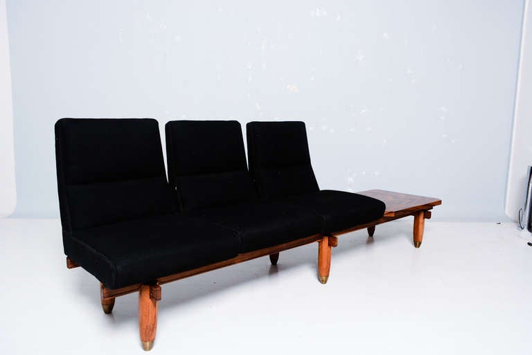Brass Three-Seat Sofa and Table Bench Mid Century Modern Period