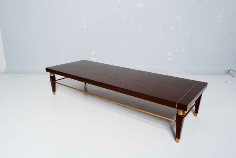 Neoclassical Art Deco Mahogany & Brass Coffee Table Robert & Mito Block  1940s In Good Condition In Chula Vista, CA