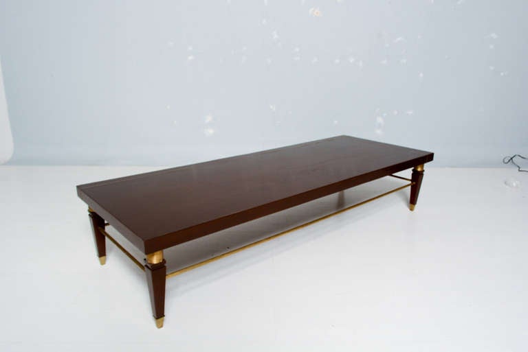 Neoclassical Art Deco Mahogany & Brass Coffee Table Robert & Mito Block  1940s 1