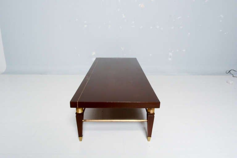 Neoclassical Art Deco Mahogany & Brass Coffee Table Robert & Mito Block  1940s 2