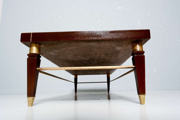 Neoclassical Art Deco Mahogany & Brass Coffee Table Robert & Mito Block  1940s 3