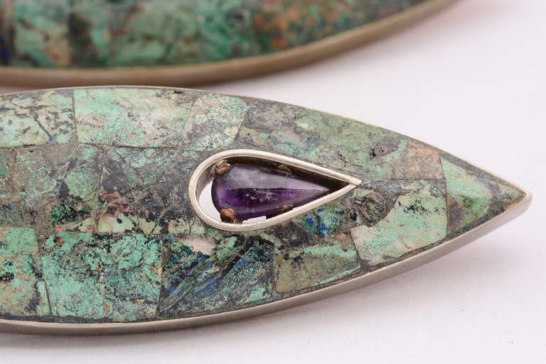 Mid-20th Century Large Modernist Fish Drawer Handle by Los Castillo Amethyst and Azurite