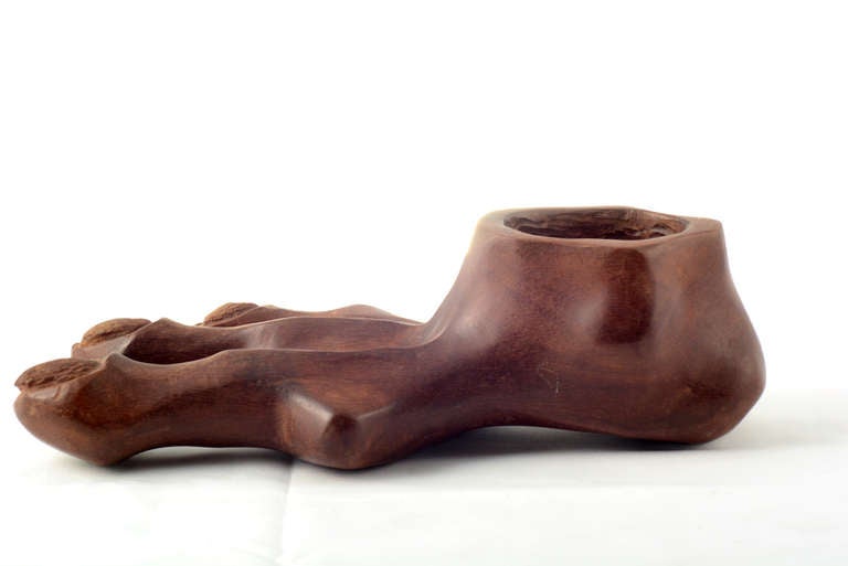 For your consideration a vintage wood sculpture of a feet with three fingers in the manner of Alexandre Noll. Carved in American walnut and signed underneath 