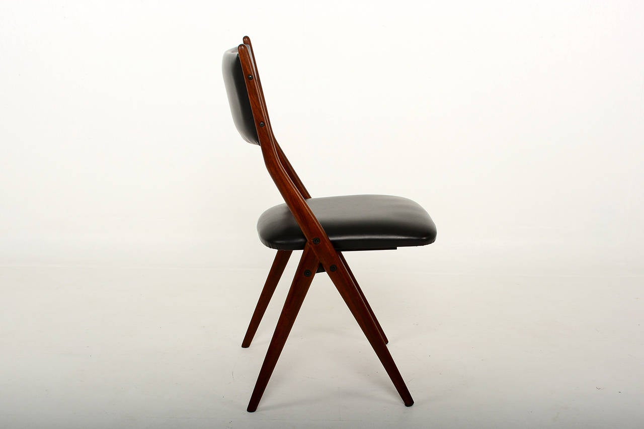 Oiled Pair of Four Midcentury Italian  Dining chair chairs