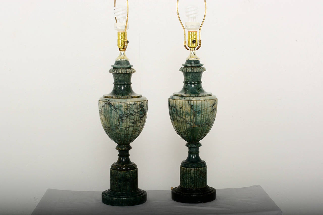 Unknown Pair of Hollywood Regency Marble Table Lamps