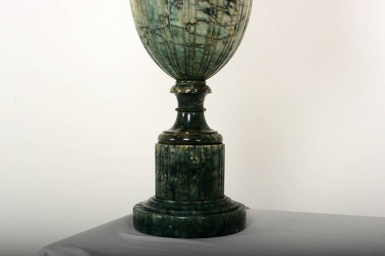 For your consideration a pair of green marble table lamps. 

Neoclassical shape. Shades not included, for props only.