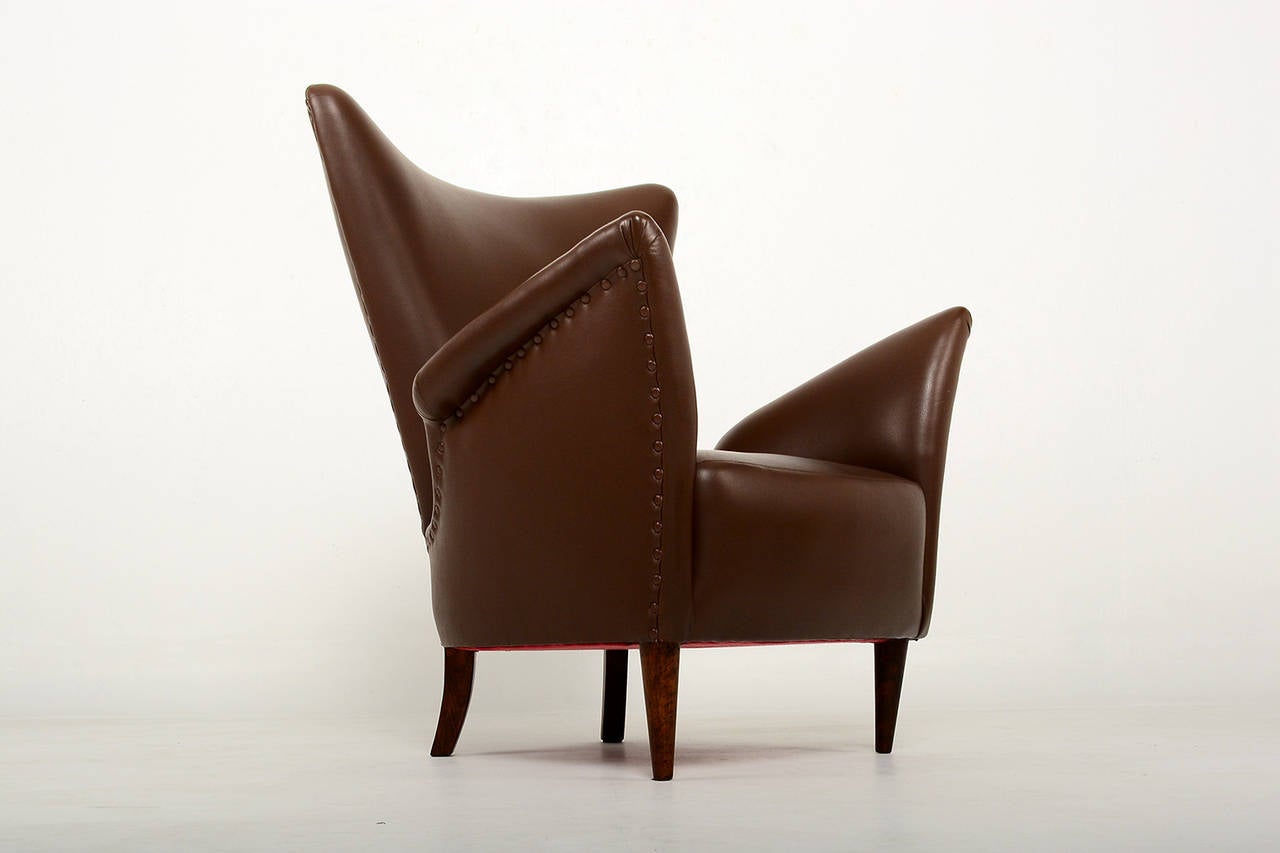 Faux Leather Pair of Italian Armchairs,   Gio Ponti  Hotel Bristol Merano 1954