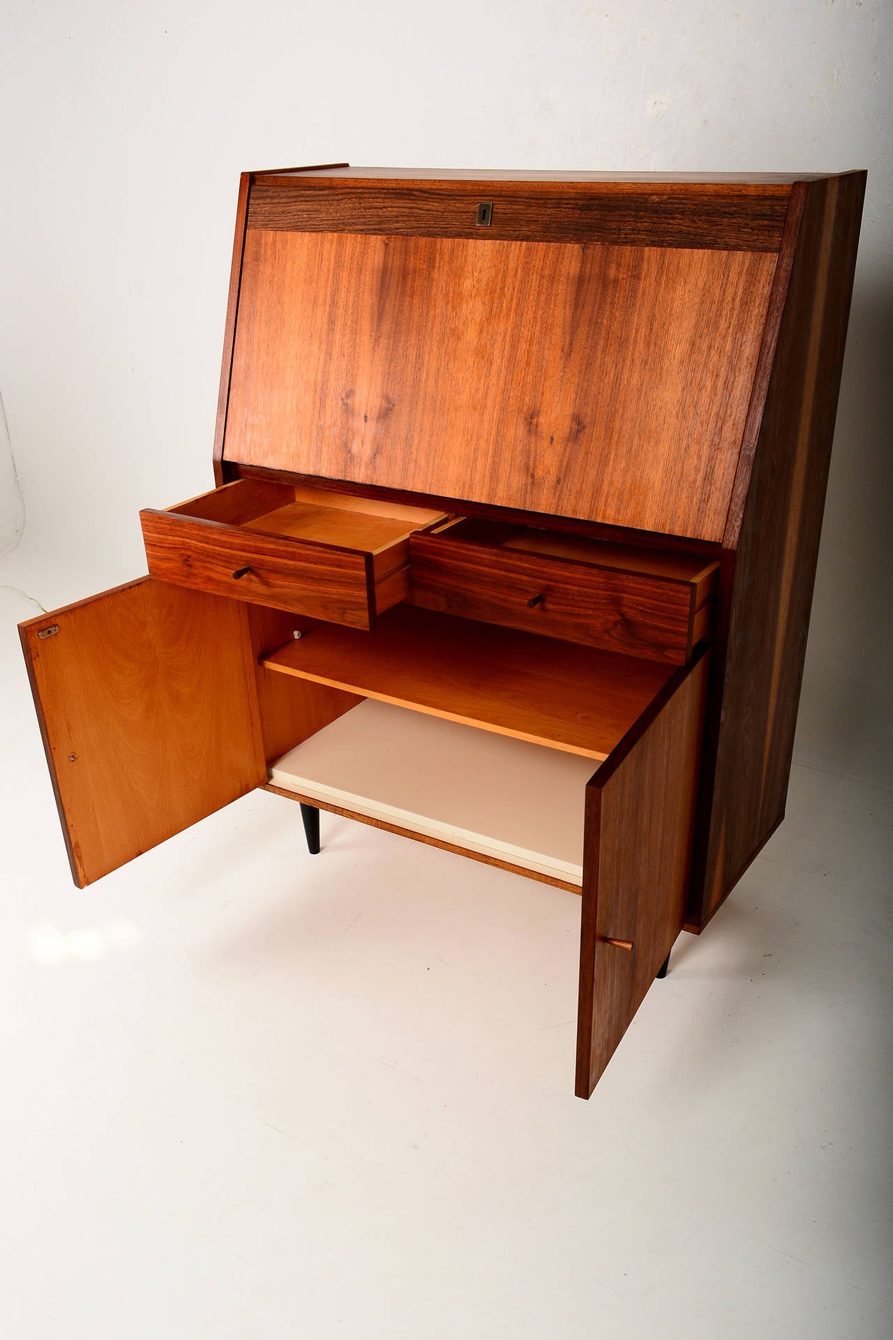 Walnut Mid-Century Modern Secretary Desk