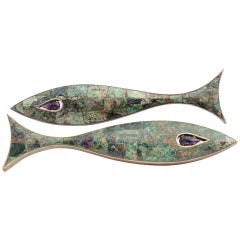 Large Modernist Fish Drawer Handle by Los Castillo Amethyst and Azurite