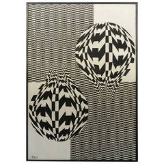 Black and White Op Art Oil on Canvas