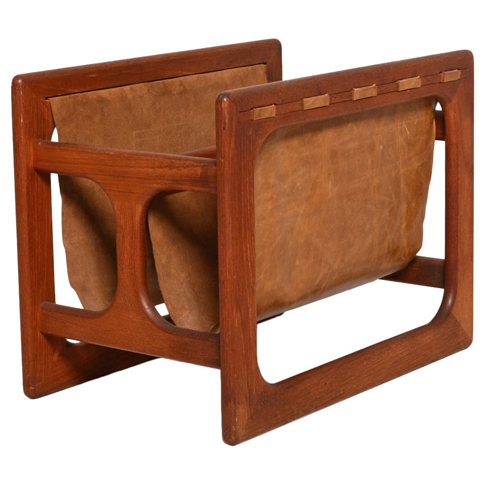 Danish Modern Teak and Leather Magazine Holder