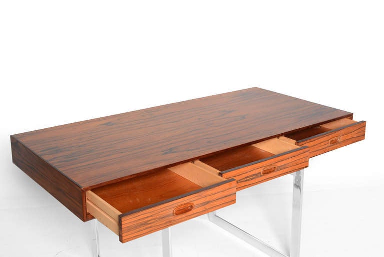 Mid Century Danish Modern Brazilian Rosewood Desk in the Style of Bodil Kjaer In Excellent Condition In Chula Vista, CA