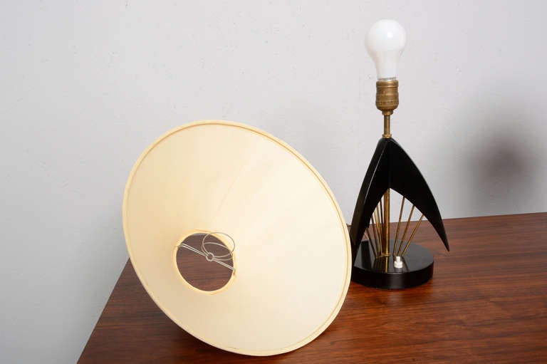 Sophisticated Atomic Table Lamps Black Mahogany Fine Brass Rods Style Raak 1950s 2