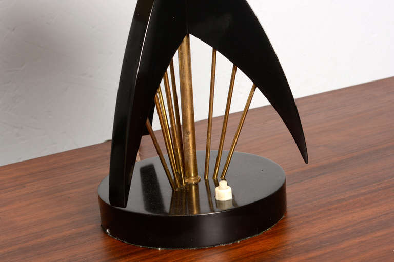 Sophisticated Atomic Table Lamps Black Mahogany Fine Brass Rods Style Raak 1950s 3