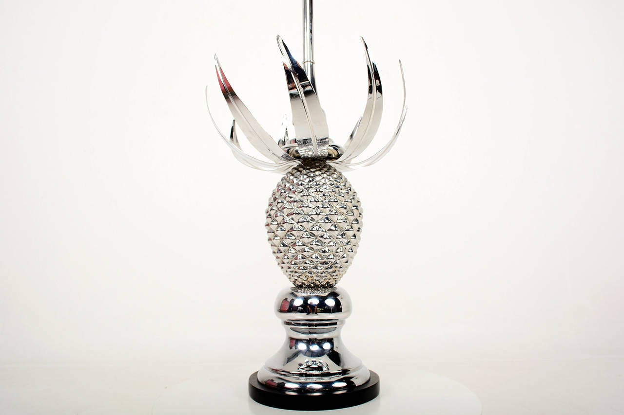 Painted Hollywood Regency Chrome-Plated Pineapple Table Lamp