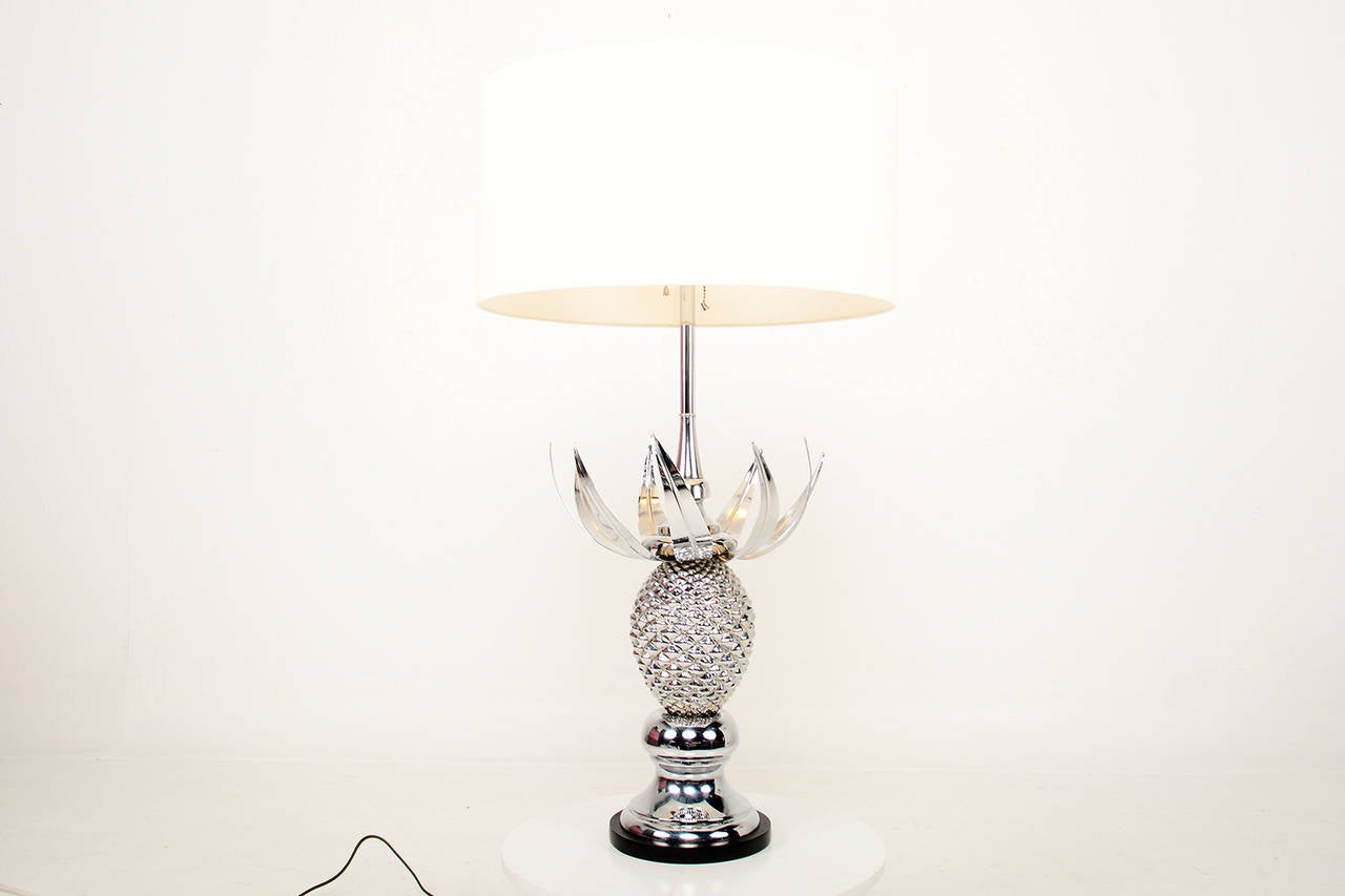 Hollywood Regency Chrome-Plated Pineapple Table Lamp 1