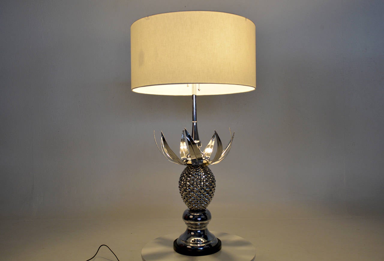 Hollywood Regency Chrome-Plated Pineapple Table Lamp 2