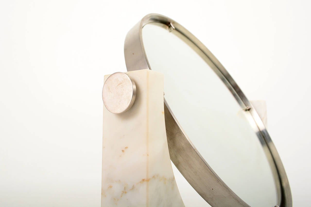 Stainless Steel Mid Century Modern Italian Marble Vanity Mirror