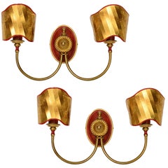 Pair of Italian Wall Sconces with Brass Shield in the Ponti Style