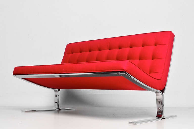 For your consideration a Nico Zographos Settee or loveseat with chrome base and new upholstery in red color