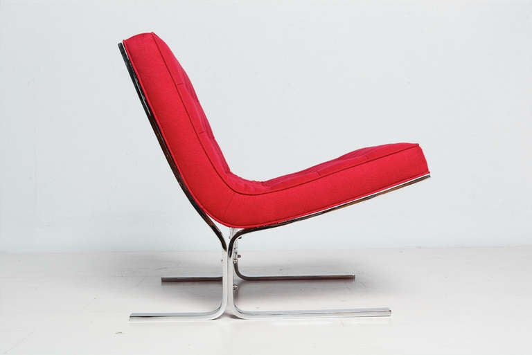 For your consideration a Nicos Zographos chair with chromeplated base and new upholstery in red color.