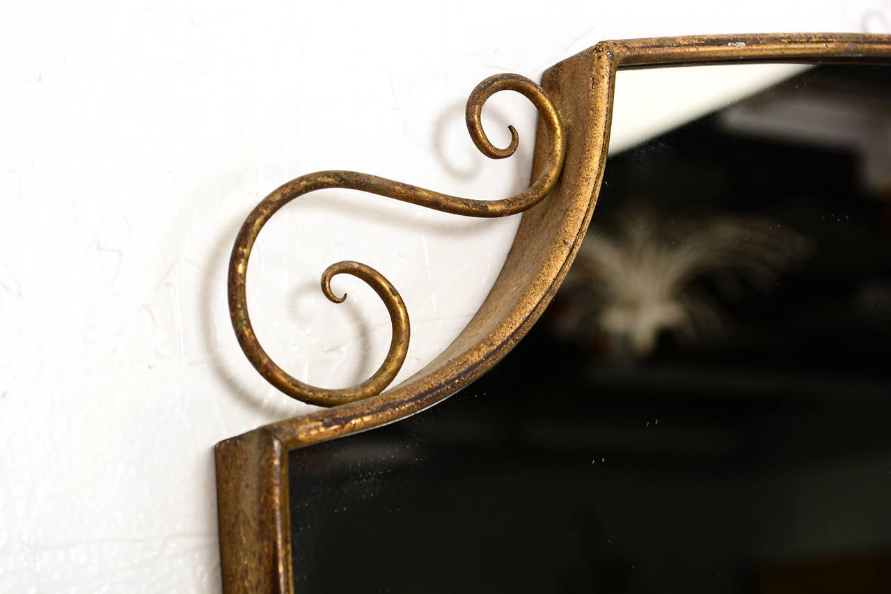 Patinated Italian Mirror with Oval Brass Frame