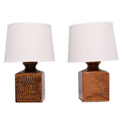 Pair of Ceramic Table Lamps Faux Crocodile, Hollywood Regency Era