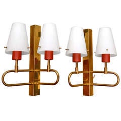 Mid Century Modern Pair of Brass Italian Wall Sconces 7