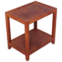 Karl Springer Ostrich, Leather Wrapped, Wood Side Table