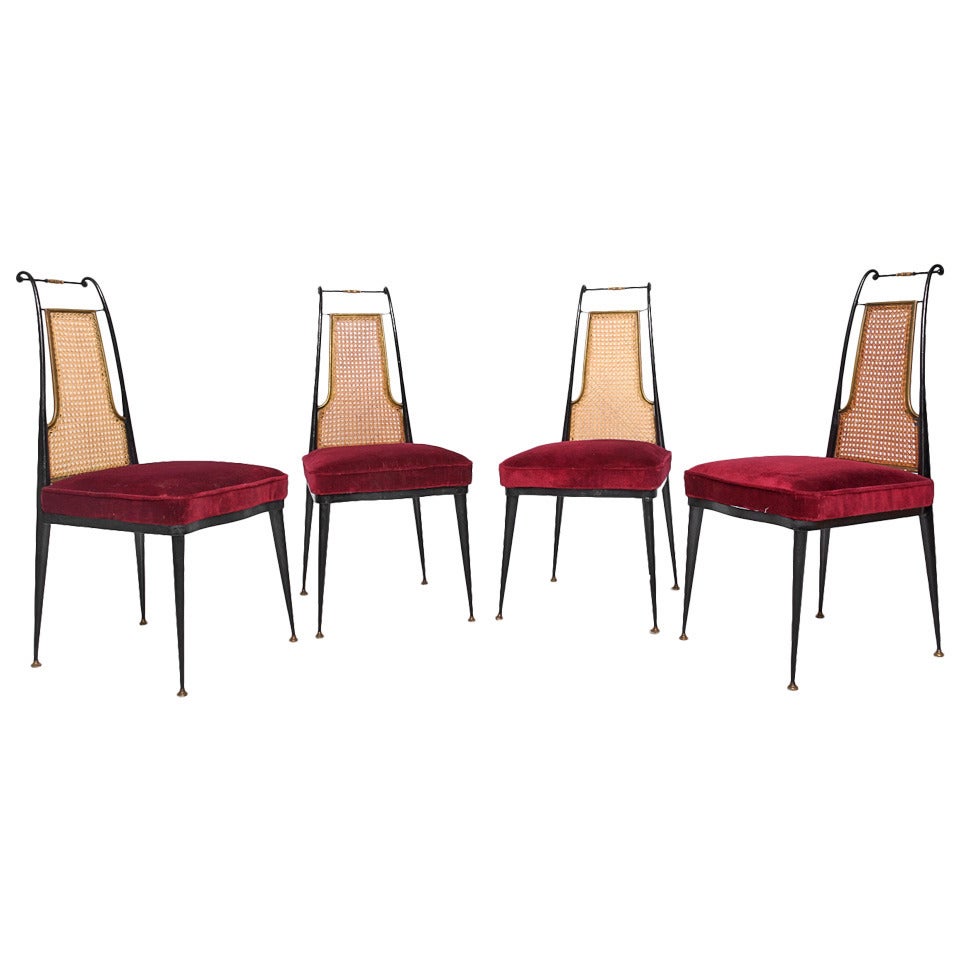 Arturo Pani Red Velvet Dining Chairs Mid Century Mexican Modernist