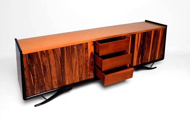 Brass Mexican Modern Cocobolo Credenza by Frank B. Kyle 