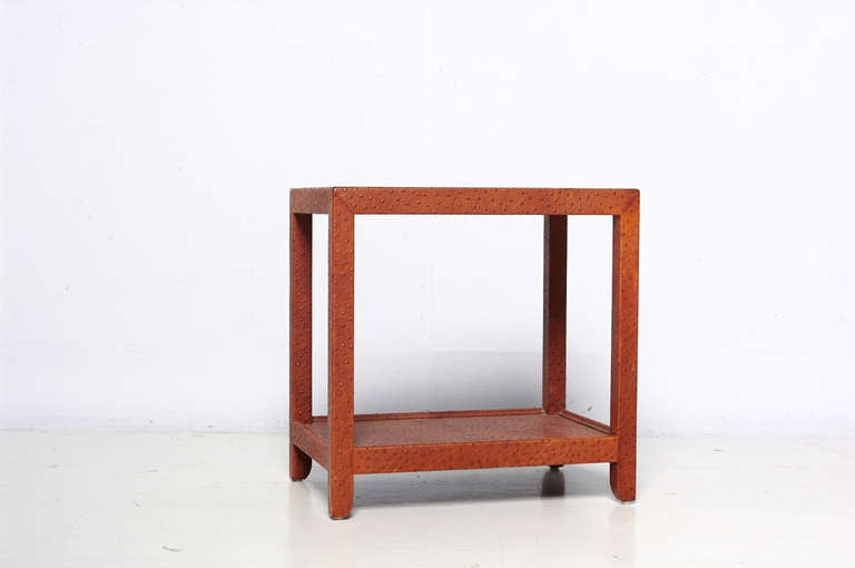 Unknown Karl Springer Ostrich, Leather Wrapped, Wood Side Table