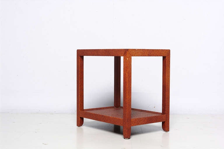 Karl Springer Ostrich, Leather Wrapped, Wood Side Table In Good Condition In Chula Vista, CA