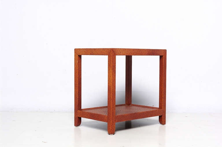 Late 20th Century Karl Springer Ostrich, Leather Wrapped, Wood Side Table