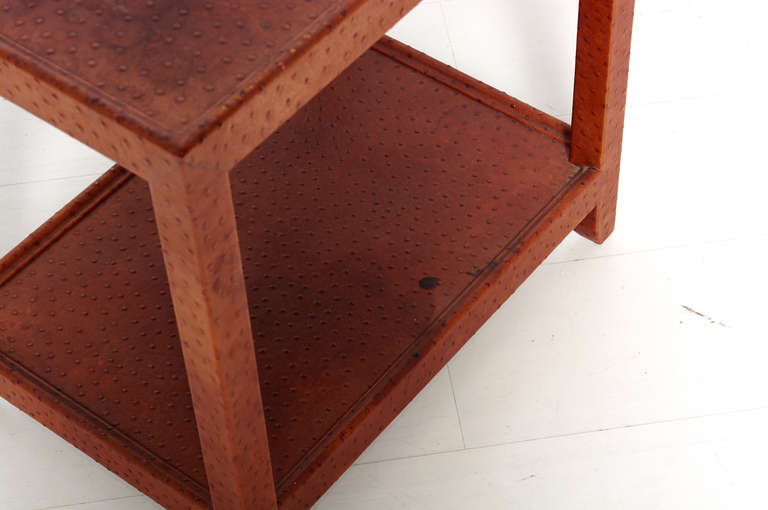 Karl Springer Ostrich, Leather Wrapped, Wood Side Table 1