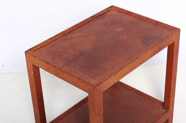 Karl Springer Ostrich, Leather Wrapped, Wood Side Table 2