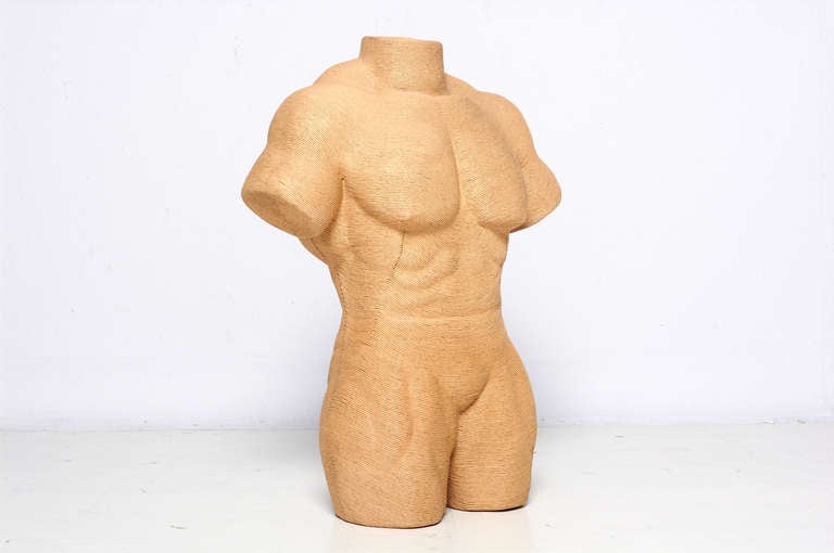 Mid-20th Century Strong Muscular Man, Paper Rope Body Sculpture