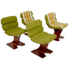 Vintage Set of Four Sculptural Bent Plywood Chairs