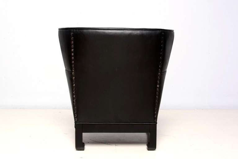 1960s James Mont Inspired Comfy Lounge Armchair Black Leather Wingback 1