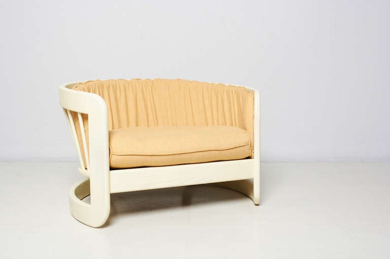American Off-White Laquer Wood Lounge Chair in the Style of Milo Baughman