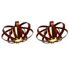 Mid-Century Pair of Sculptural Teak Bent Plywood Hanging Chandeliers 3