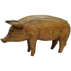 Vintage Pig Wood Sculpture Stool