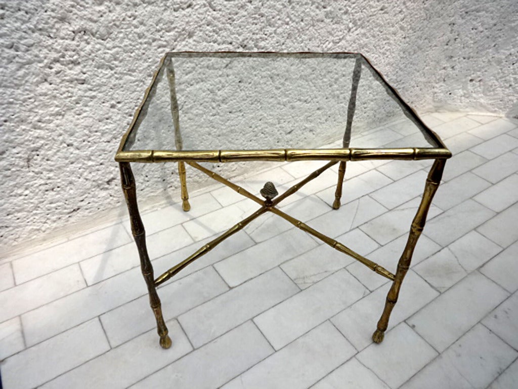 Mid-Century Modern Custom Faux Bamboo Brass Side Table by Arturo Pani