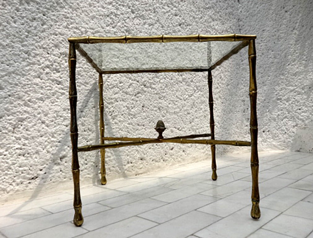 Mexican Custom Faux Bamboo Brass Side Table by Arturo Pani