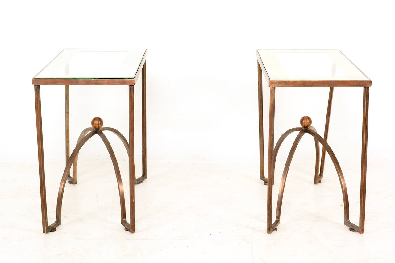 Mexican Pair of Brass Side Table by Arturo Pani