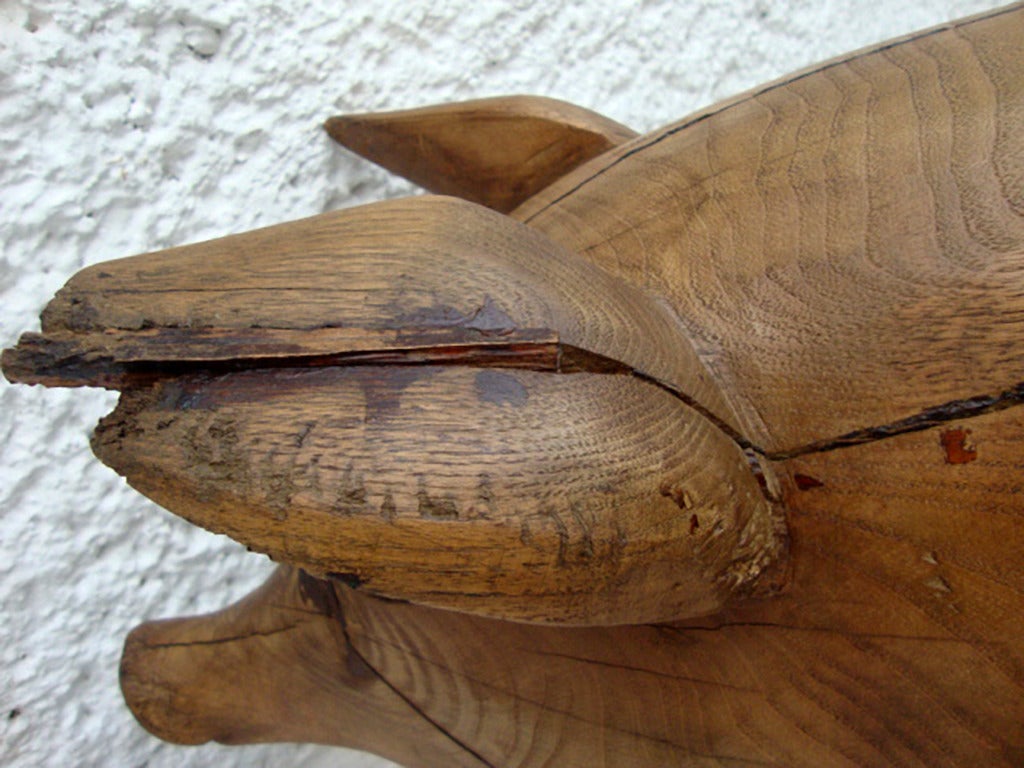 Carved Pig Wood Sculpture Stool