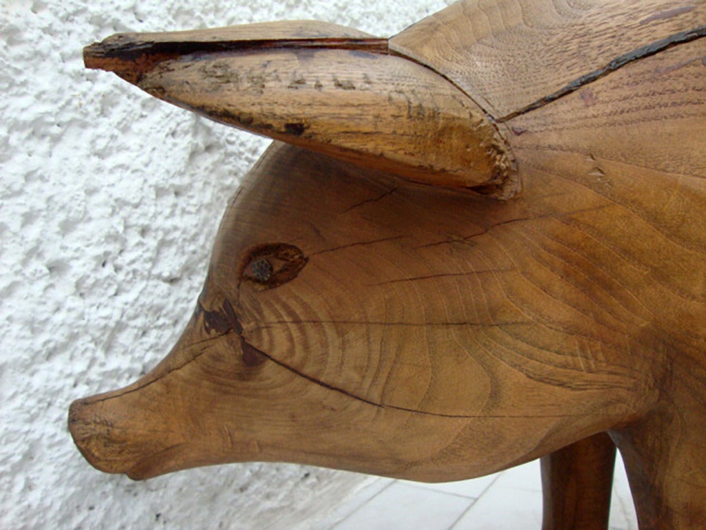 Pig Wood Sculpture Stool In Good Condition In Chula Vista, CA