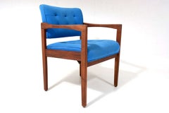 1950s Style Gerald McCabe Blue Office Armchair Sculptural Walnut Wood 