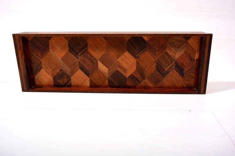 Don Shoemaker service tray with tropical exotic woods.